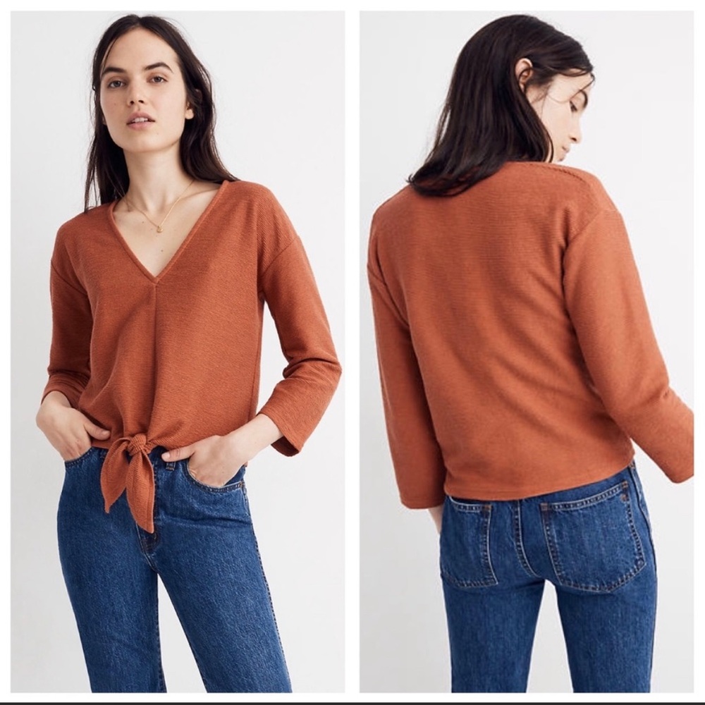 Madewell Texture & Thread Rust Ribbed Tie Front T… - image 2